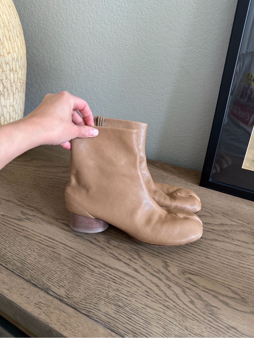 Maison Martin Margiela Tan Split-Toe Leather Ankle Boots